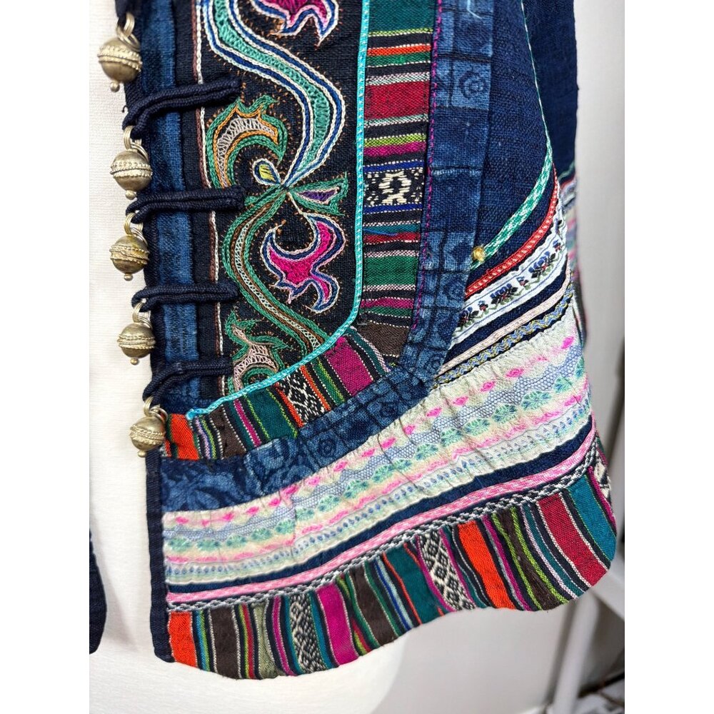 Vintage Hmong Handmade Indigo Jacket Embroidered Tribal OOAK Boho Artisan - Picture 8 of 16